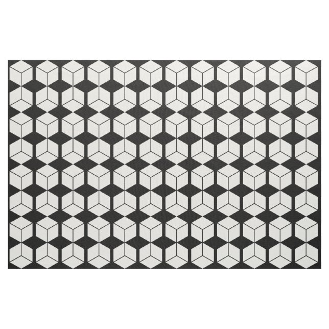 Tissu Motif de bloc - Blanc sur noir (Yard)