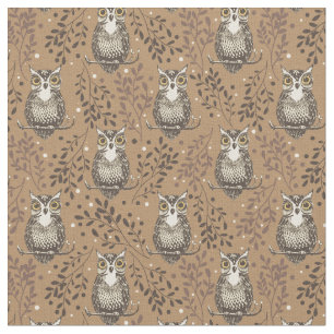 Tissu Motif de bois illustré de Chouette Brown