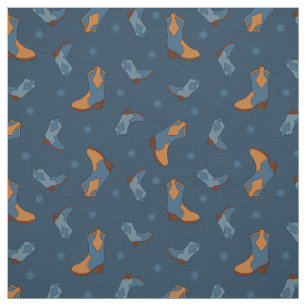 Tissu Motif de bottes de cowgirl Denim Blue