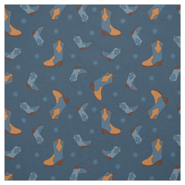Tissu Motif de bottes de cowgirl Denim Blue (Échantillon)