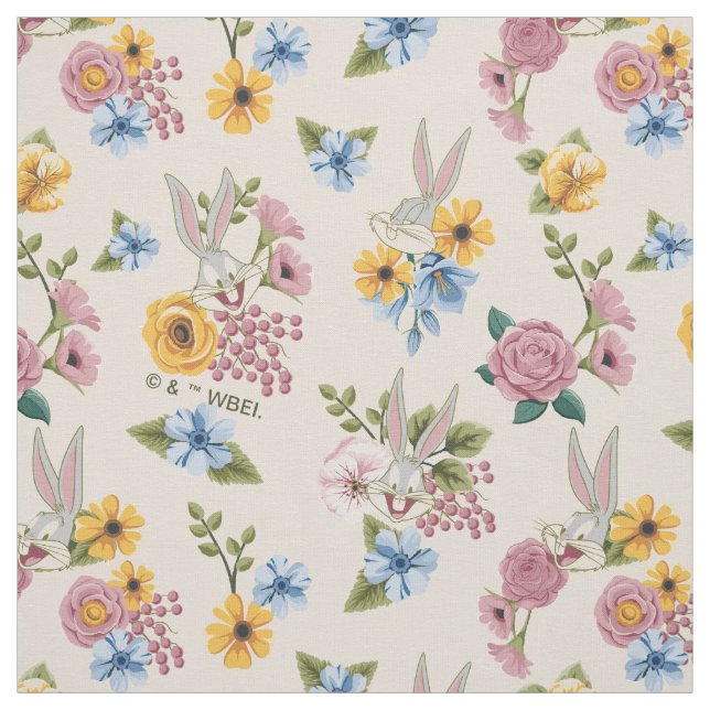 Tissu Motif de broderie floral BUGS BUNNY™ (Échantillon)