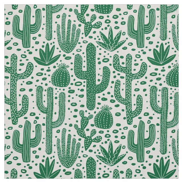 Tissu Motif de cactus - Forest Green et blanc (Échantillon)