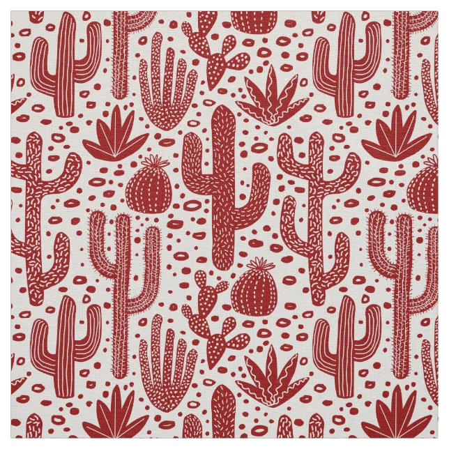 Tissu Motif de cactus - Ruby rouge et blanc (Échantillon)