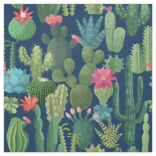 Tissu Motif de cactus Turquoises verts en fleurs