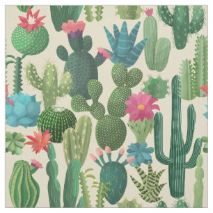 Tissu Motif de cactus Turquoises verts en fleurs