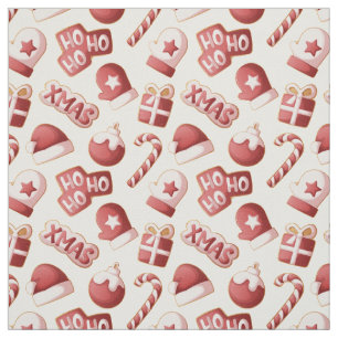 Tissu Motif de canne à sucre de cookie de Noël rouge bla