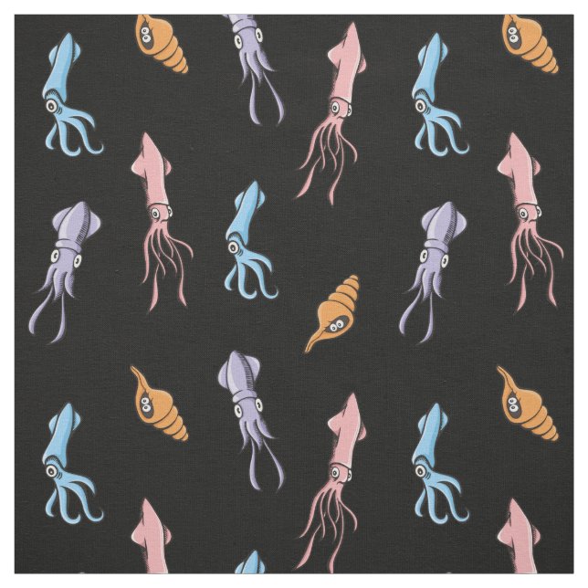 Tissu Motif de caricatures de calmar (Échantillon)