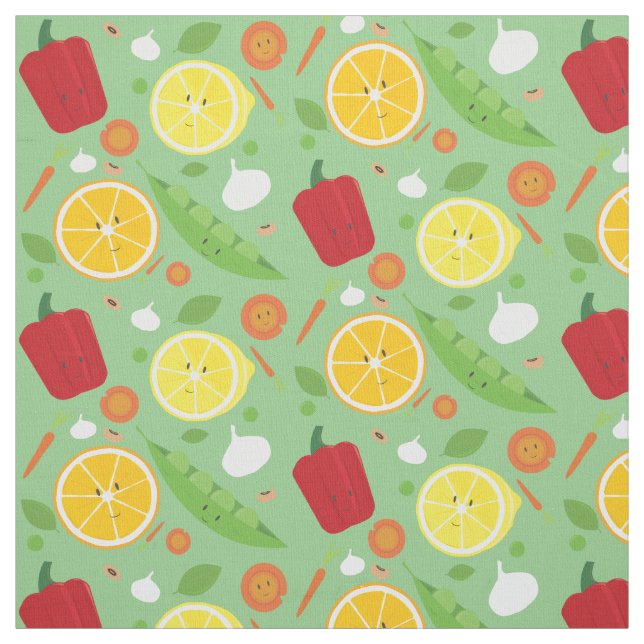 Tissu Motif de caricatures de fruits souriants (Échantillon)