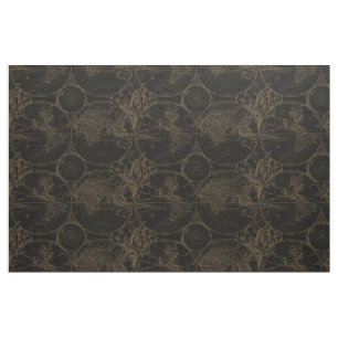 Tissu Motif de carte vintage Tan et Black World