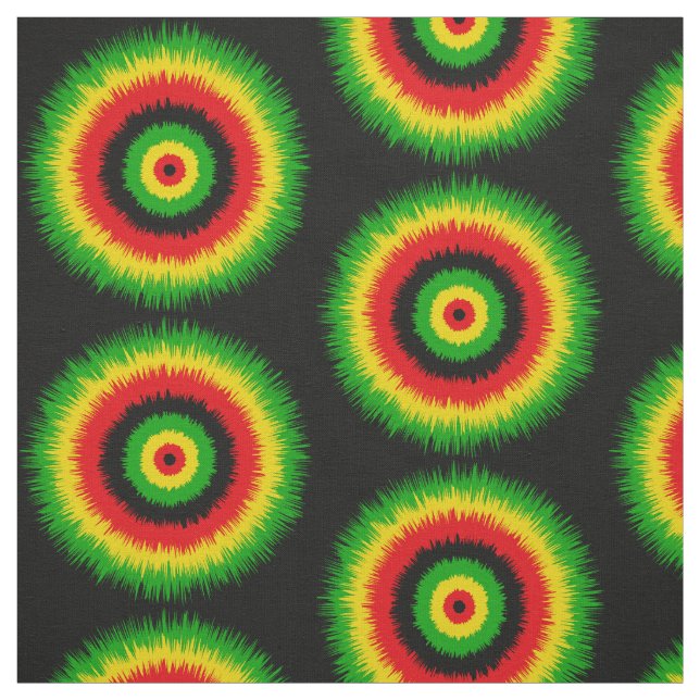 Tissu Motif de cercles Tie Dye Rasta Rouge Jaune Vert (Échantillon)