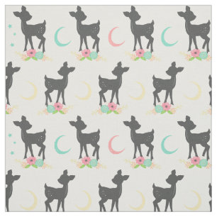 Tissu Motif de cerfs, Cerf de bébé, Boho, Fleurs, Lune