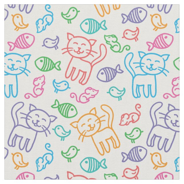 Tissu motif de chat (Fermer)
