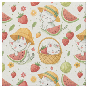 Tissu Motif de chat aux fruits d'été - Conception de piq