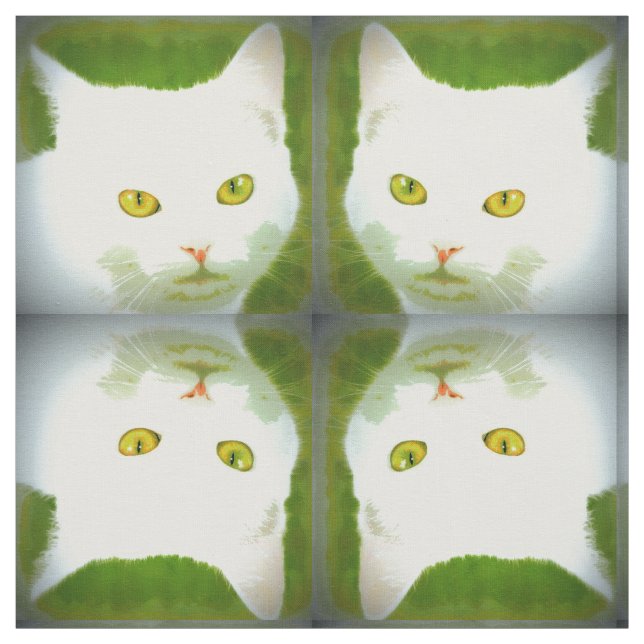 Tissu motif de chat blanc (Échantillon)
