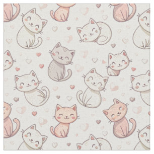 Tissu Motif de chat Chibi mignon - Conception d'art de d