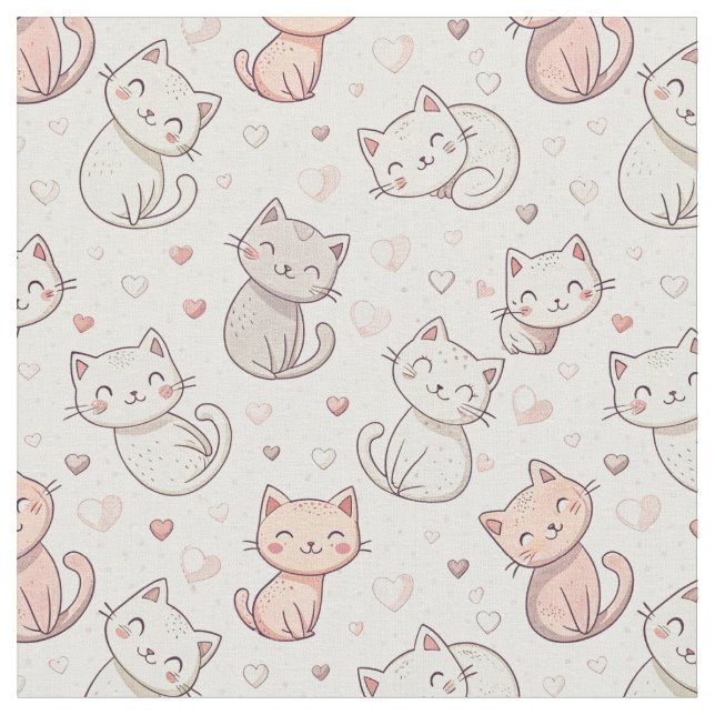 Tissu Motif de chat Chibi mignon - Conception d'art de d (Fermer)
