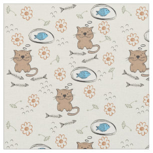 Tissu motif de chat et de poissons