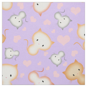 Tissu Motif de chatons mignons et de cœurs