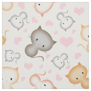 Tissu Motif de chatons mignons et de cœurs
