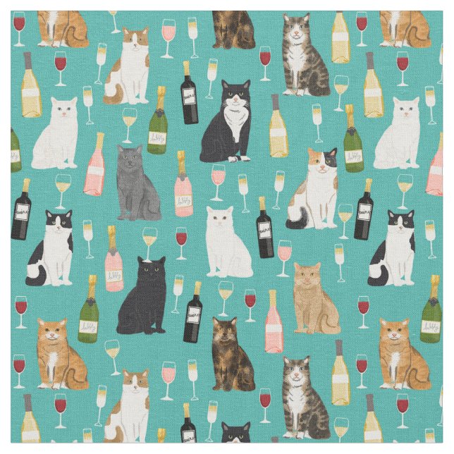 Tissu motif de chats et de chats à vin (Fermer)
