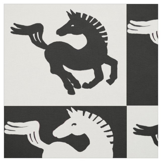 Tissu Motif de chevaux noirs et blancs (Échantillon)