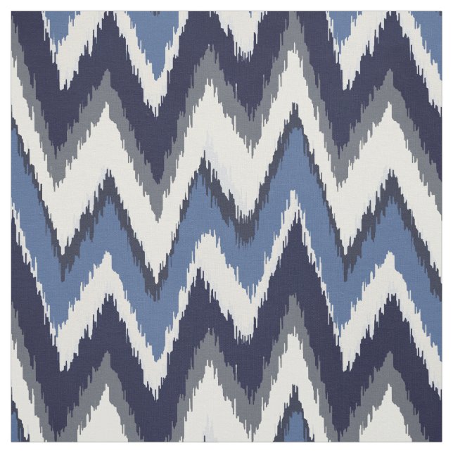 Tissu motif de chevron de tribus ikat blanc et bleu chic (Échantillon)