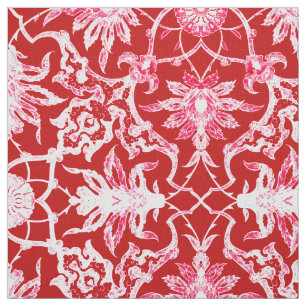 Tissu Motif de Chinois de Nouveau d'art - rouge-foncé
