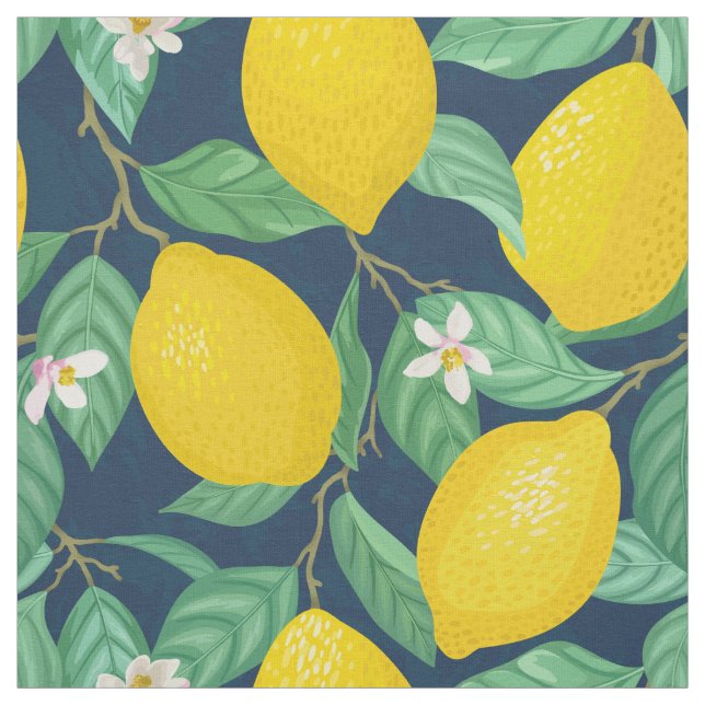 Tissu Motif de citron bleu de la marine jaune (Échantillon)