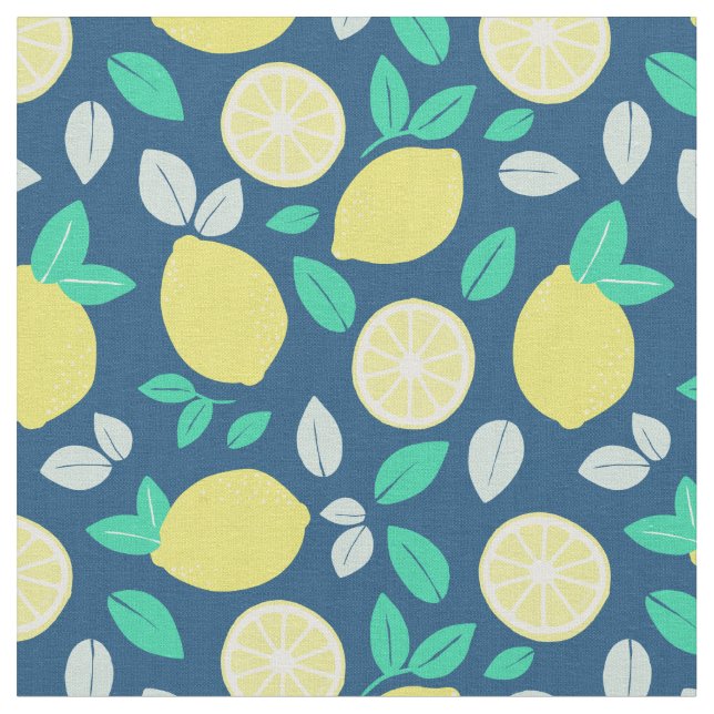 Tissu Motif de citron d'été en bleu marine (Fermer)