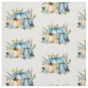Tissu Motif de Citrouille d'aquarelle bleu