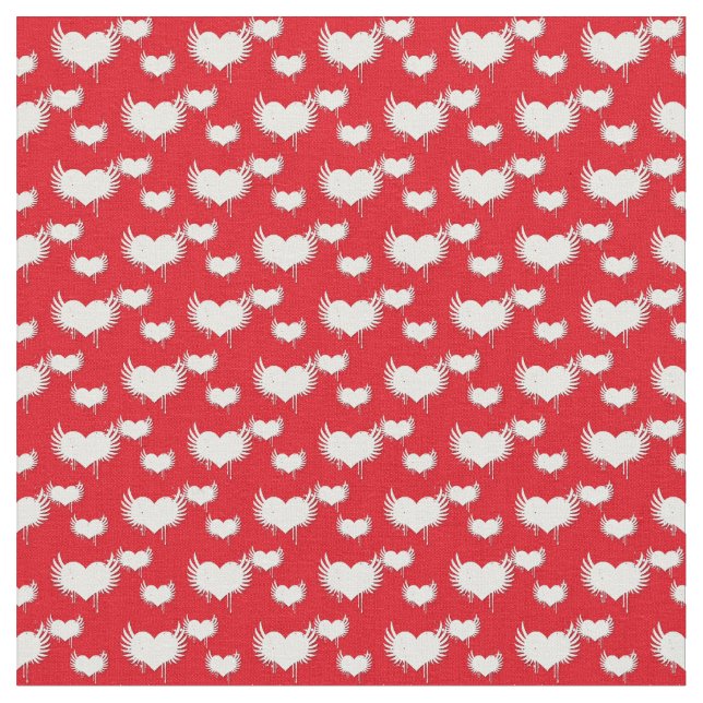 Tissu Motif de coeurs ailés rouges et blancs (Fermer)