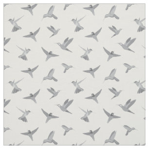 Tissu Motif de colibri blanc gris