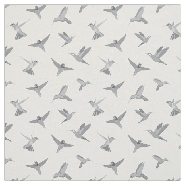 Tissu Motif de colibri blanc gris (Échantillon)
