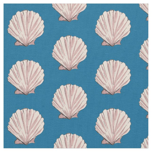 Tissu Motif de coquille de pétoncle rose et bleu (Fermer)