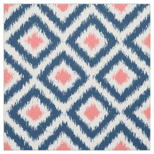 Tissu Motif de corail bleu de diamants d'Ikat de large
