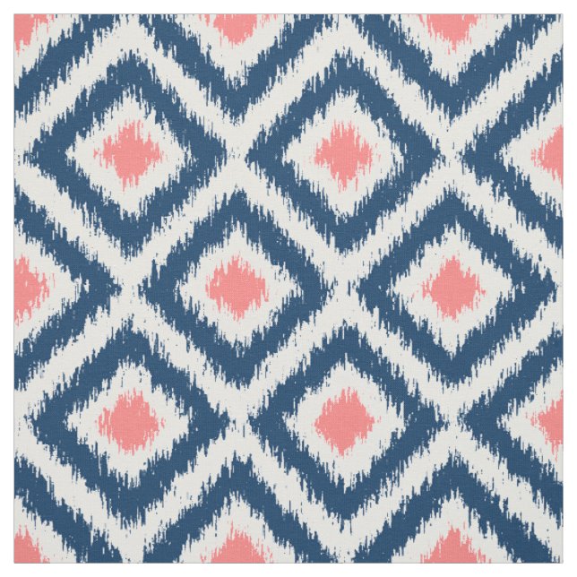 Tissu Motif de corail bleu de diamants d'Ikat de large (Échantillon)