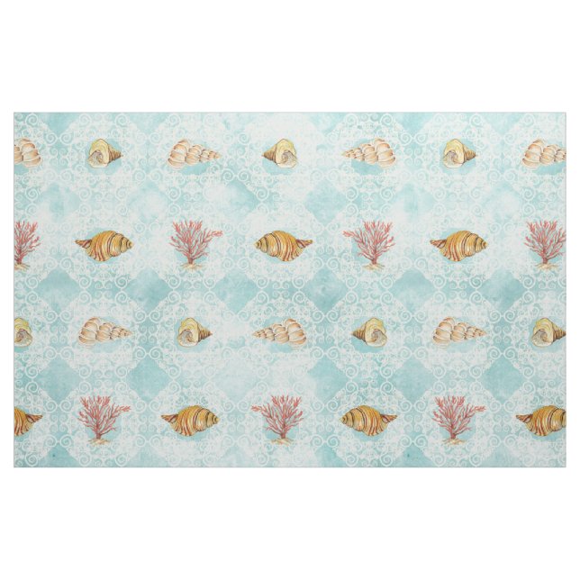 Tissu Motif de corail de coquillage d'aquarelle de (Fat Quarter)