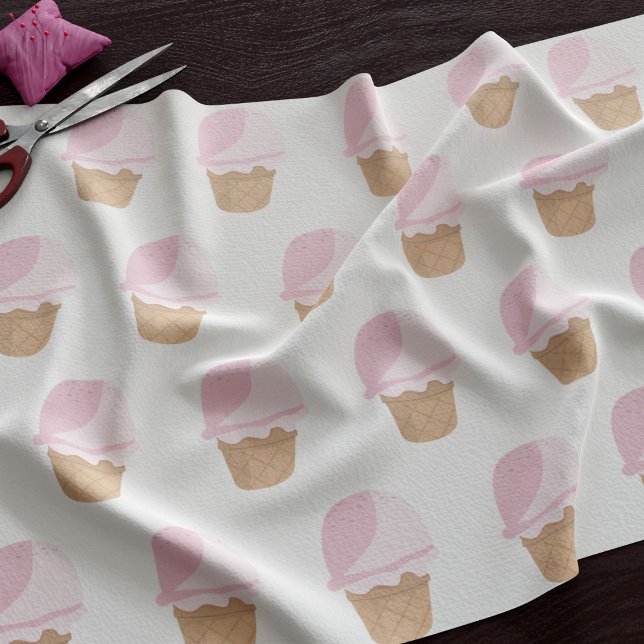Tissu Motif de crème glacée à la fraise rose migno (A fun pink ice cream cone pattern fabric just for you)