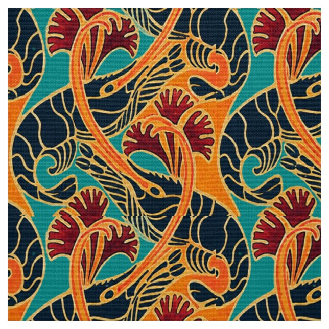 Tissu Motif de crevettes et d'algues de l'océan (Échantillon)