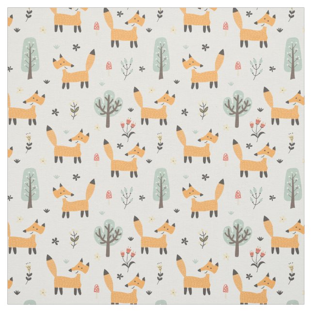 Tissu Motif de Cute Woodland Fox (Échantillon)