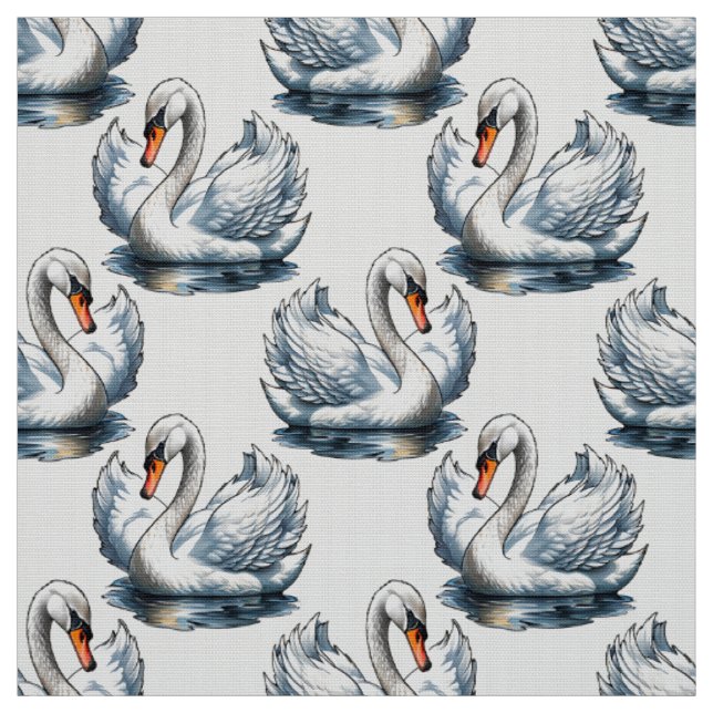 Tissu Motif de cygnes sur fond blanc  (Échantillon)