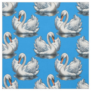 Tissu Motif de cygnes sur fond bleu