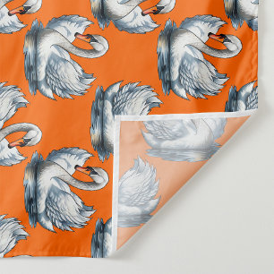 Tissu Motif de cygnes sur fond orange