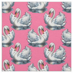 Tissu Motif de cygnes sur fond rose