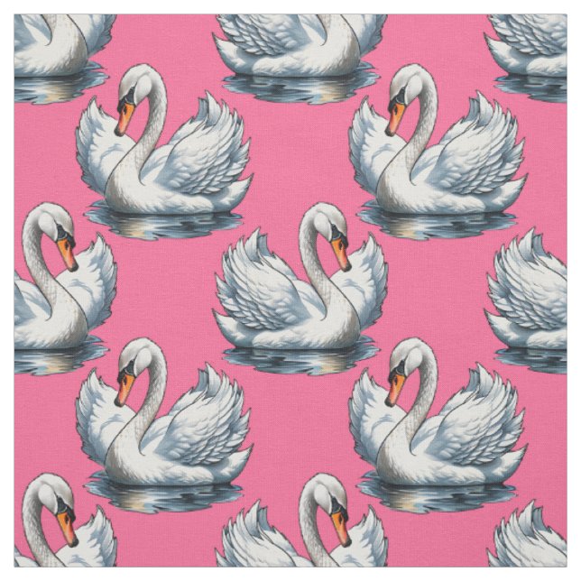 Tissu Motif de cygnes sur fond rose (Échantillon)