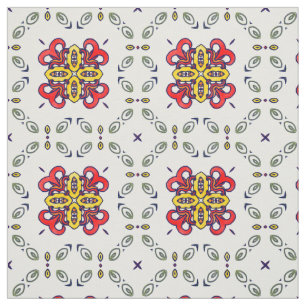 Tissu Motif de Damas florales rouge, vert et jaune
