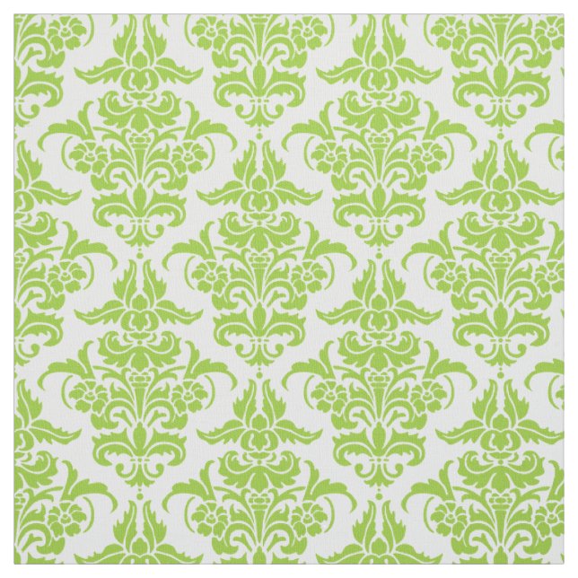 Tissu Motif de Damas - Vert Martien sur Blanc (Échantillon)