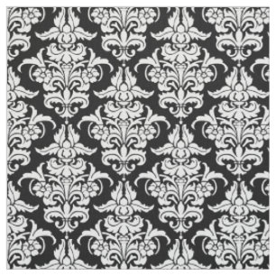 Tissu Motif de damassé - blanc sur le noir
