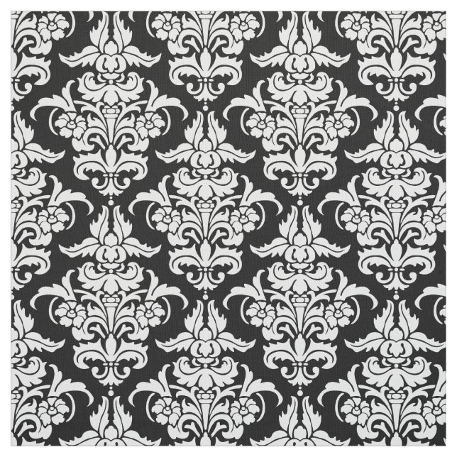 Tissu Motif de damassé - blanc sur le noir (Échantillon)