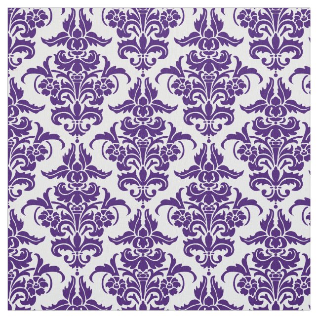 Tissu Motif de damassé - Deep Purple sur le blanc (Échantillon)